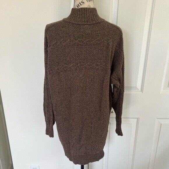 St. John’s Bay brown turtleneck neck knit zip up sweater jacket with pockets - Picture 2 of 11